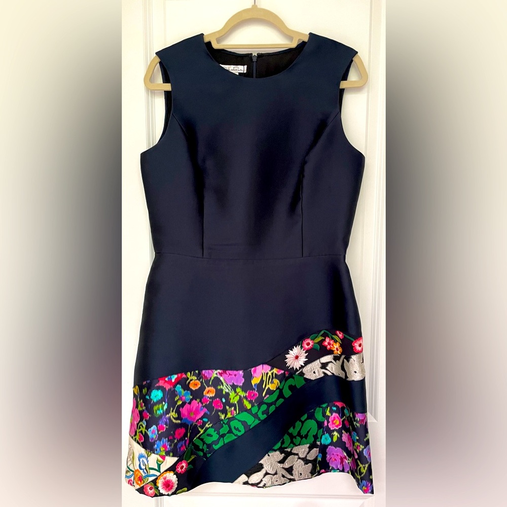 Oscar De La Renta Navy Multi Color Floral Mini Dress Womens Size 12 Holi…